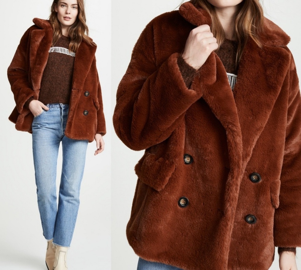Free People Kate Faux Fur Coat Rust NWT $148 - M